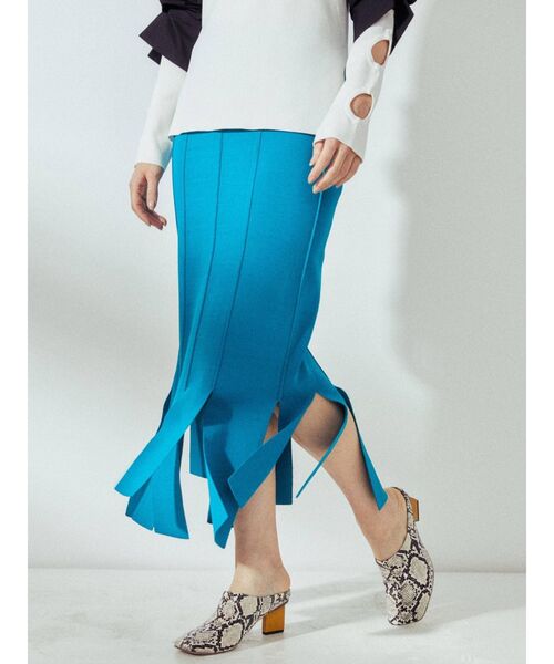 UN3D.」 ニットスカート 38 ターコイズブルー レディース : 78829534  