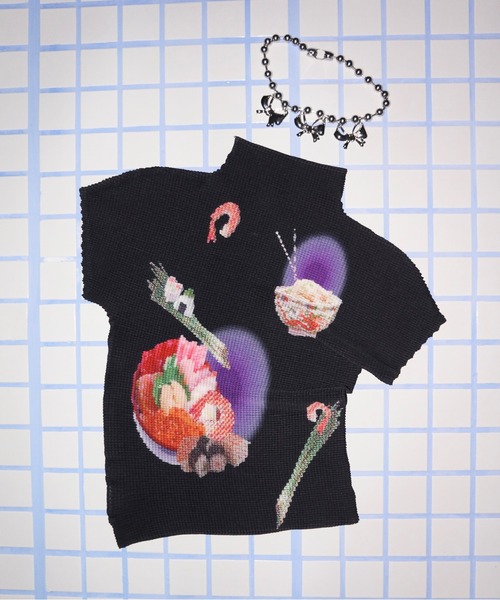 musubore プリーツプリントトップス pleatsed print tops / プリーツプリントトップス（Tシャツ
