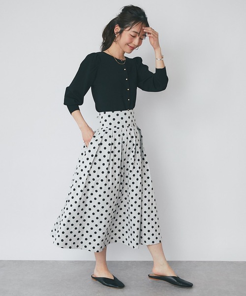 スカート ドットジャガードバックレースアップスカート レディース  