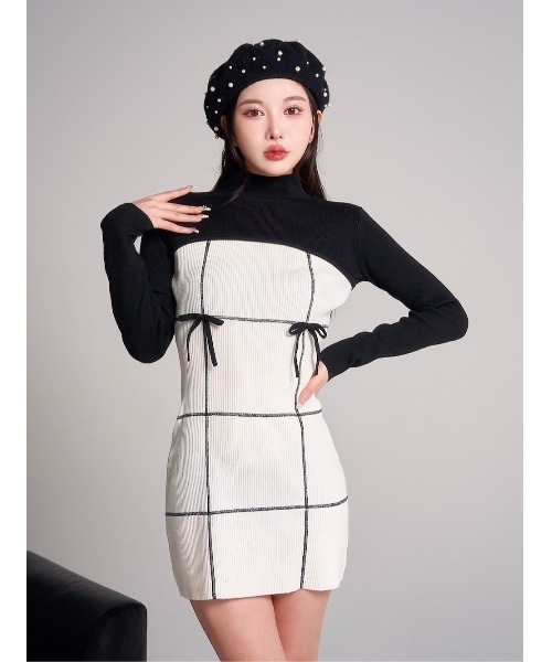 Darich（ダーリッチ） ワンピース ドッキングリボンデザインニットミニ