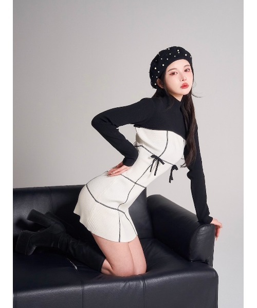 Darich（ダーリッチ） ワンピース ドッキングリボンデザインニットミニ