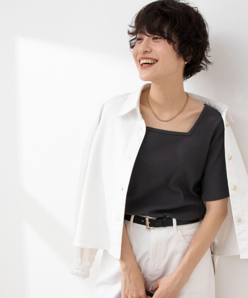 Rie Miller tシャツ Tシャツ 2WAYニュアンスカットリブハーフ