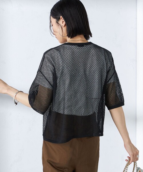 【シップス　ウィメン】〈手洗い可能〉メッシュ編 半袖 ニット プルオーバー SHIPS for women / シップスウィメン 〈手洗い可能〉メッシュ編