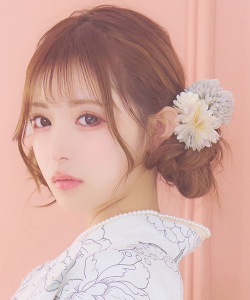 浴衣　フルセット　ヘアアクセサリー付き しだれフラワー×メッシュレースヘアアクセサリー4点セット 浴衣