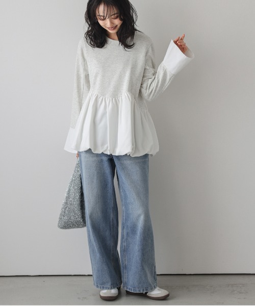 tシャツ バルーンペプラムドッキングトップス レディース