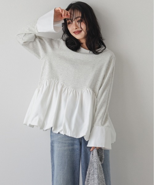 tシャツ パールバルーンスリーブドッキングペプラムTシャツ レディース パールバルーンスリーブドッキングペプラムTシャツ（Tシャツ