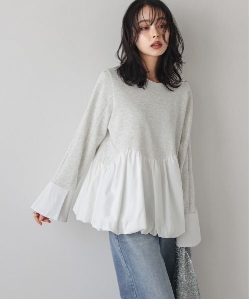 tシャツ バルーンペプラムドッキングトップス レディース