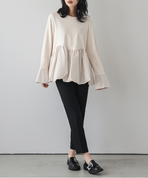 tシャツ ペプラムドッキングフリルトップス レディース titivate tシャツ ギャザーペプラムドッキングトップス