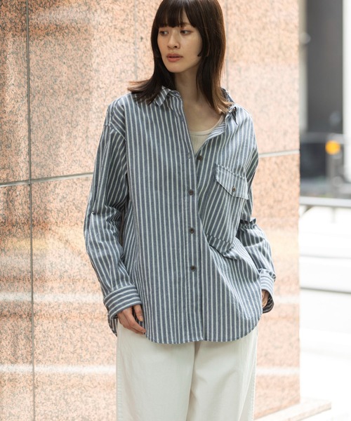 【美品】DAMA collection ストライプ シャツ バッグファスナー 美品】DAMA collection ストライプ シャツ バッグファスナー
