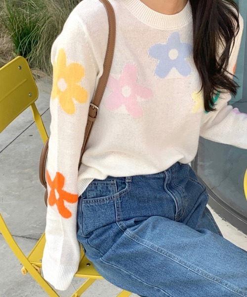 ニット セーター 花柄パステルカラーニット レディース : ZOZOTOWN