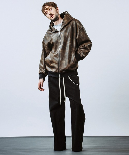 NO ID. ブルゾン アウター シンセティックレザーフーデッドBLZ 