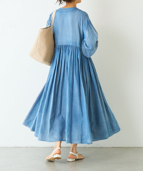 BEARDSLEY ワンピース 「FRIPIER」シフォンデニムギャザーワンピ