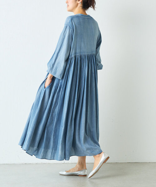 BEARDSLEY ワンピース 「FRIPIER」シフォンデニムギャザーワンピ