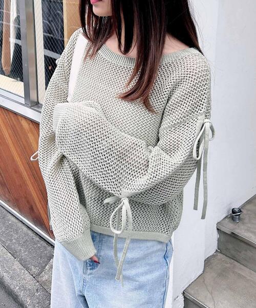 袖リボンメッシュニット Vin｜袖リボンメッシュニット | Rakuten Fashion(楽天