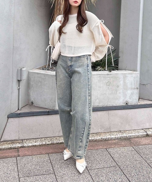 ニット セーター リボンノットデザインニット/アイボリー レディース FOREVER21 ニット セーター 「2024FW」リボンジャガードニット