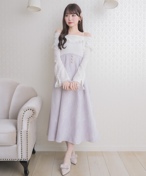 美品  長袖ワンピース オフショルドッキングワンピース レディース S クチュールバイロジータ ワンピース オフショルドッキングワンピース