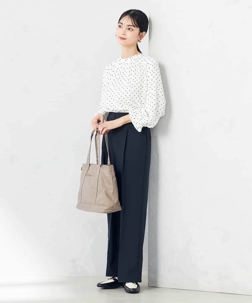 スラックス パンツ 「洗える/ストレッチ/UVカット」麻調ワイドストレートパンツ レディースの画像