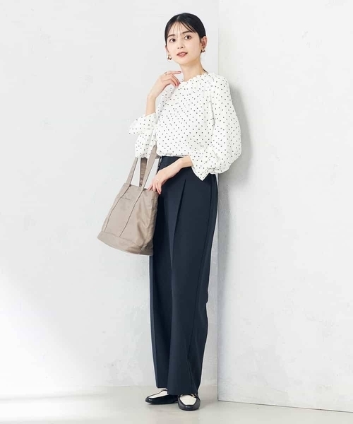 スラックス パンツ 「洗える/ストレッチ/UVカット」麻調ワイドストレートパンツ レディースの画像
