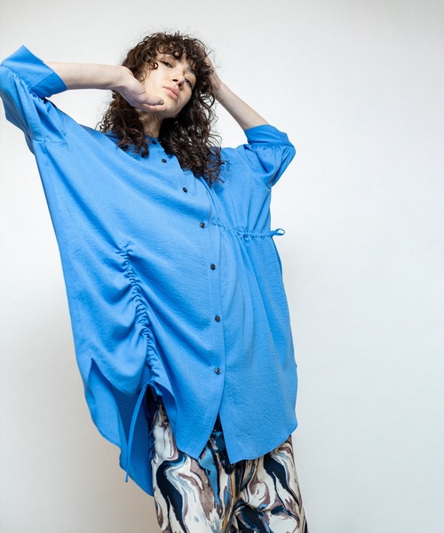 「OSMOSIS」 「loaf」長袖シャツ ONE SIZE サックスブルー レディース OSMOSIS ブラウス シャツ ドローストリングブラウス レディース