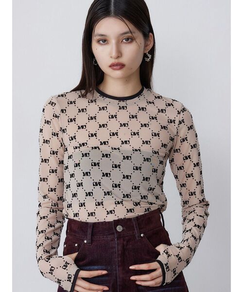 tシャツ フロッキーモノグラムシアートップス レディース MURUA tシャツ フロッキーモノグラムシアートップス レディース