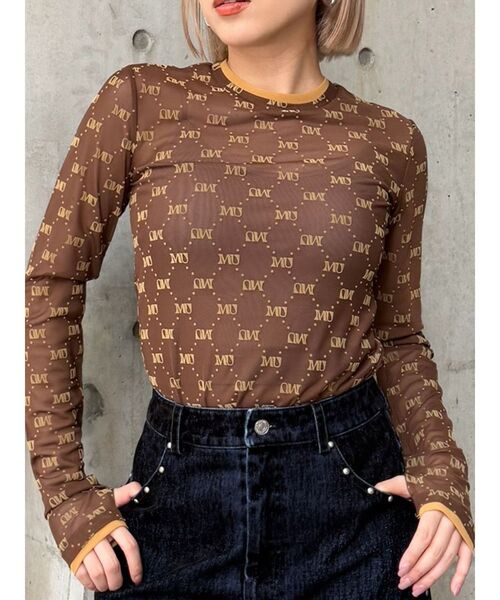 tシャツ フロッキーモノグラムシアートップス レディース MURUA tシャツ フロッキーモノグラムシアートップス レディース