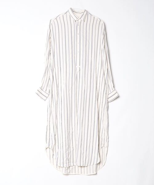 BLAMINK ブラミンクストライプシャツワンピースロングシルクリボン