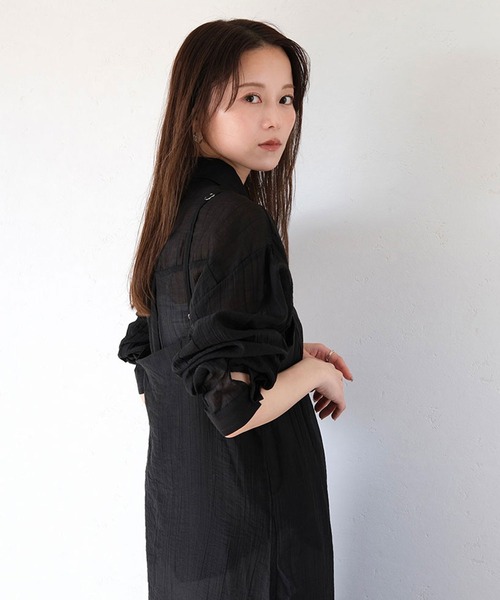 ブラウス シャツ リンクルシアーシャツ/wrinkle sheer shirt　チャコール　ブラック　大人きれいめ　カジュアル　レイヤードスタイル　か