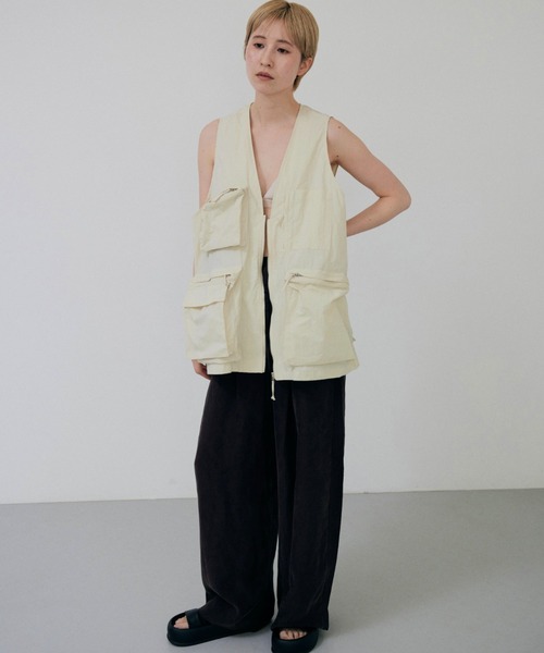 ベスト・ジレ VEST SLIM TAPERED】【春夏】ジレ(ベスト)/ブラック×ウィンドペン/4S