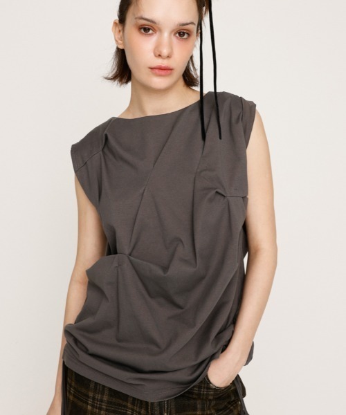 tシャツ BOAT NECK TUCK TOPS ボートネック タック トップス 夏服 レディース