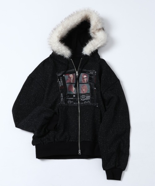 jeanasis 25quee カコウプリントZIPパーカー ファー 新品 25quee】カコウプリントZIPパーカー/580779（パーカー）｜JEANASIS
