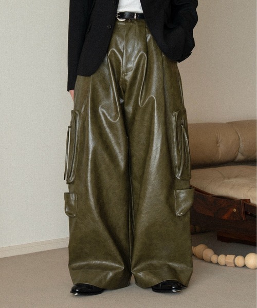 soerte ヴィンテージライクミリタリーカーゴパンツ(合皮) サイズ1 カーキ soerte カーゴパンツ メンズ レディース : ZOZOTOWN Yahoo!店 - 通販