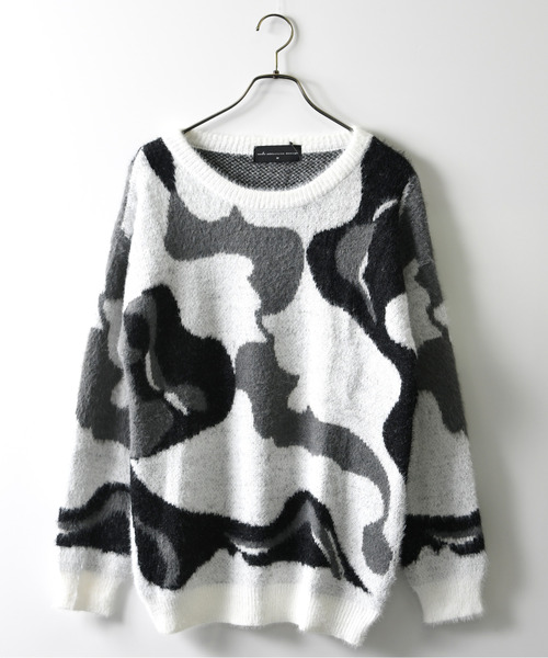 マークアンドロナ ニットセーター 迷彩 グレー クルーネック 総柄 カモフラ セール】迷彩柄ニット（ニット/セーター）｜antiqua（アンティカ）の