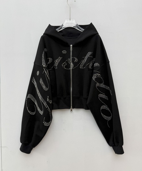 BLACK STAR ラインストーン ジップパーカー VEILA パーカー ラインストーンジップパーカー レディース : ZOZOTOWN