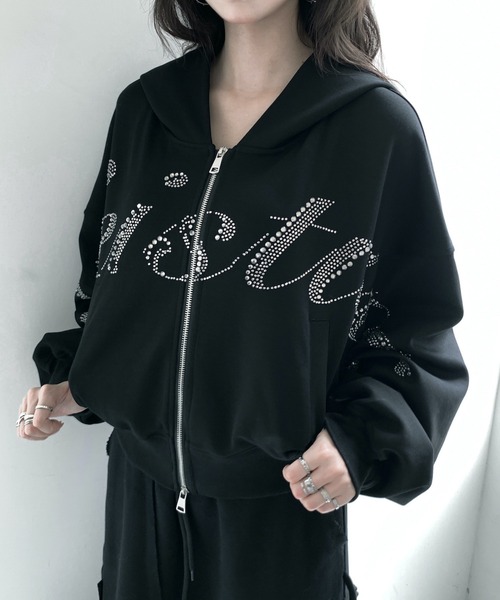 VEILA パーカー ラインストーンジップパーカー レディース : ZOZOTOWN 