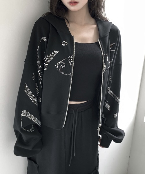 VEILA パーカー ラインストーンジップパーカー レディース : ZOZOTOWN