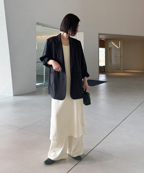 パンツ ストレートイージーサテンタックパンツ「セットアップ対応