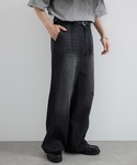 ワイドパンツ ジーンズ ヴィンテージ加工ワイド...の詳細画像4