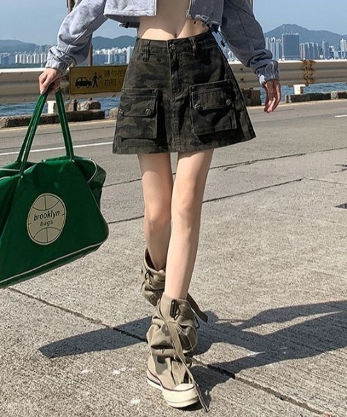 lilful スカート 「26年春夏新作」「インパン付き」迷彩柄 Aライン