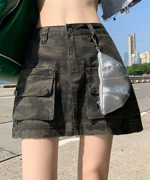 lilful スカート 「26年春夏新作」「インパン付き」迷彩柄 Aライン