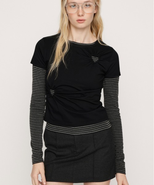 d.i.aストライプ 長袖 トップス ハート型金具 SLY（スライ） tシャツ HEART HOLE 2P TOPS ハートホールツーピー