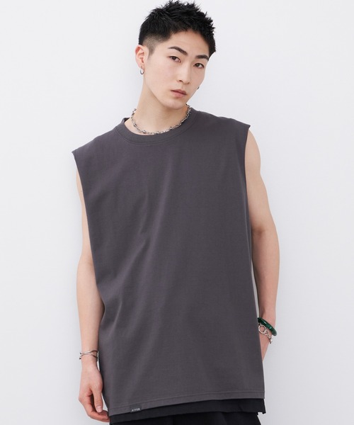 「AIVER」 ノースリーブトップス LARGE チャコールグレー メンズ_画像7