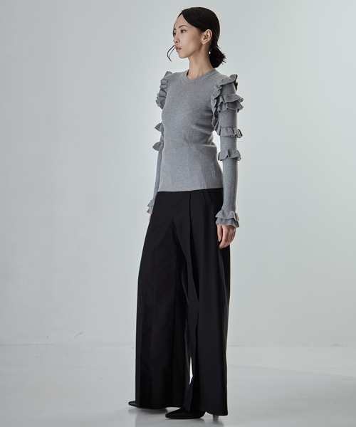 CLANE FRILL SLEEVE KNIT TOPS サイズ2 BORDER CLANE/FRILL SLEEVE