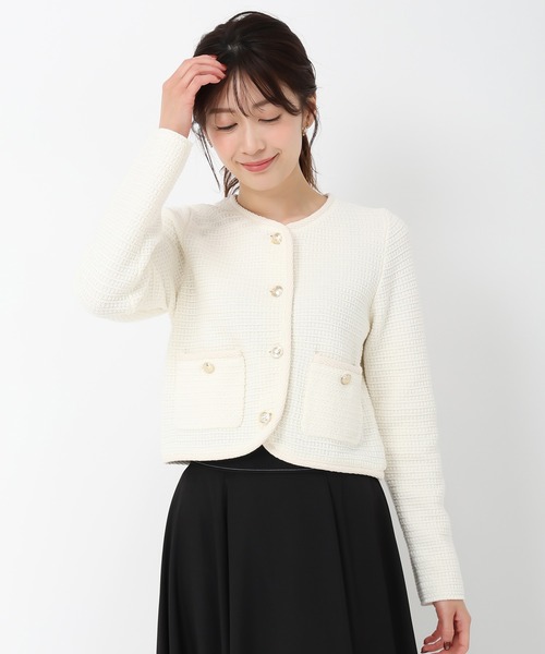 「MISCH MASCH」 ノーカラージャケット フリ- ホワイト レディース_画像3