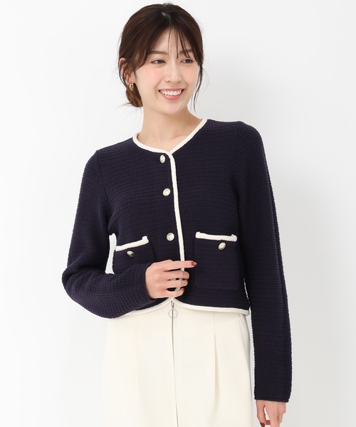 「MISCH MASCH」 ノーカラージャケット フリ- ホワイト レディース_画像5