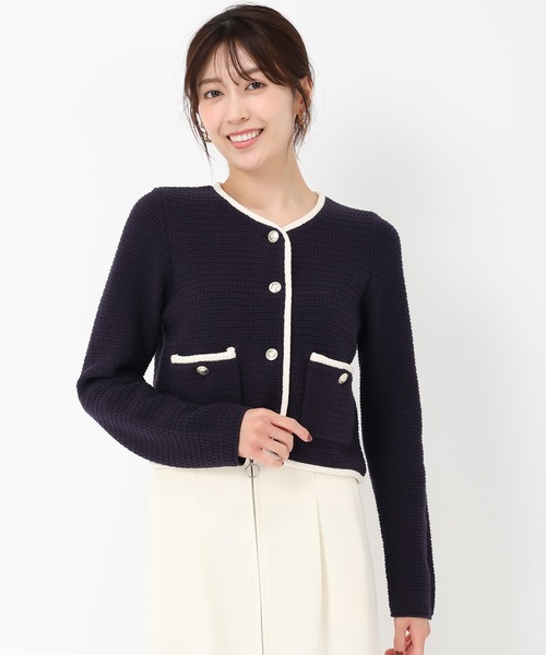 「MISCH MASCH」 ノーカラージャケット フリ- ホワイト レディース_画像6