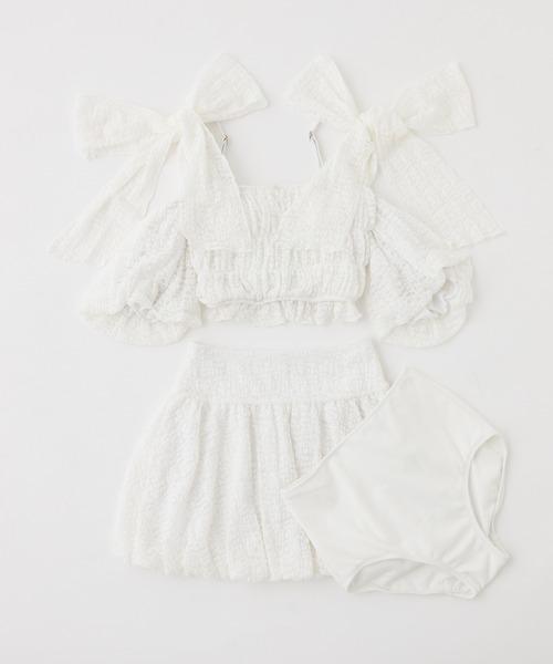 NICE CLAUP swimwear/フリルオフショル+フレアミニスカート3点 one after another NICE CLAUP 水着 体型カバー swimwear/シャーリング
