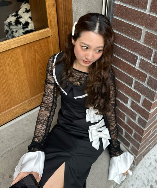 ANDRESD パーティードレス ドレス ミックスドリボンラインドレス