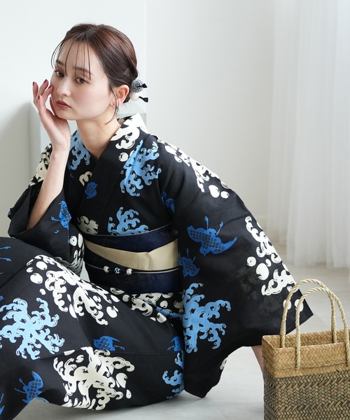 utatane 浴衣 手染め注染浴衣3点セット utatane×注染工房 赤坂紬 宵