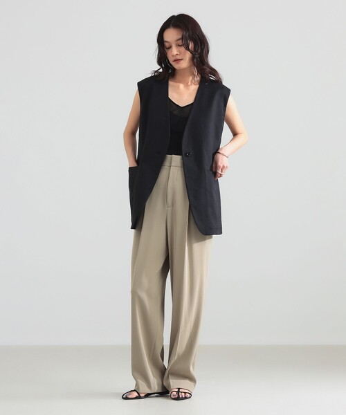 Demi-Luxe BEAMS ノーカラーベスト ジレ ブラウン Demi-Luxe BEAMS（デミルクス ビームス） ベスト ジレ 「8/6値下げ
