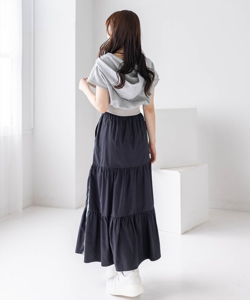 clear ロング スカート 夏 サイドラインティアードスカート「骨格